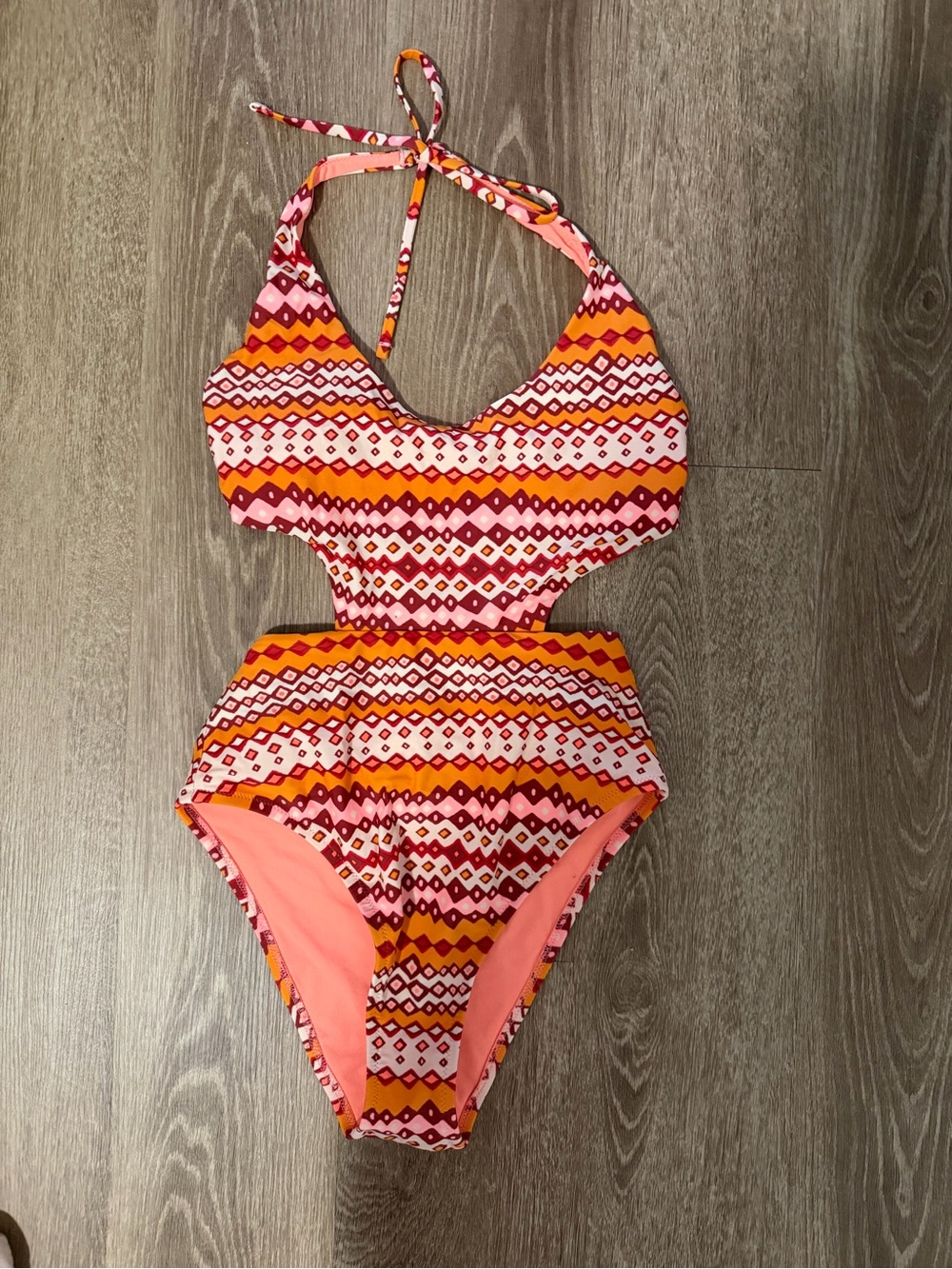 Aerie Pink & Orange Patterned One-Piece Swimsuit